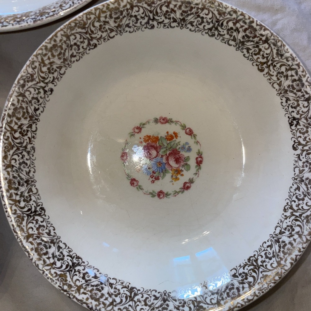 Three Vintage Lamode Parisian Center 6" Coupe Soup Bowl 22K Gold‎ Accents